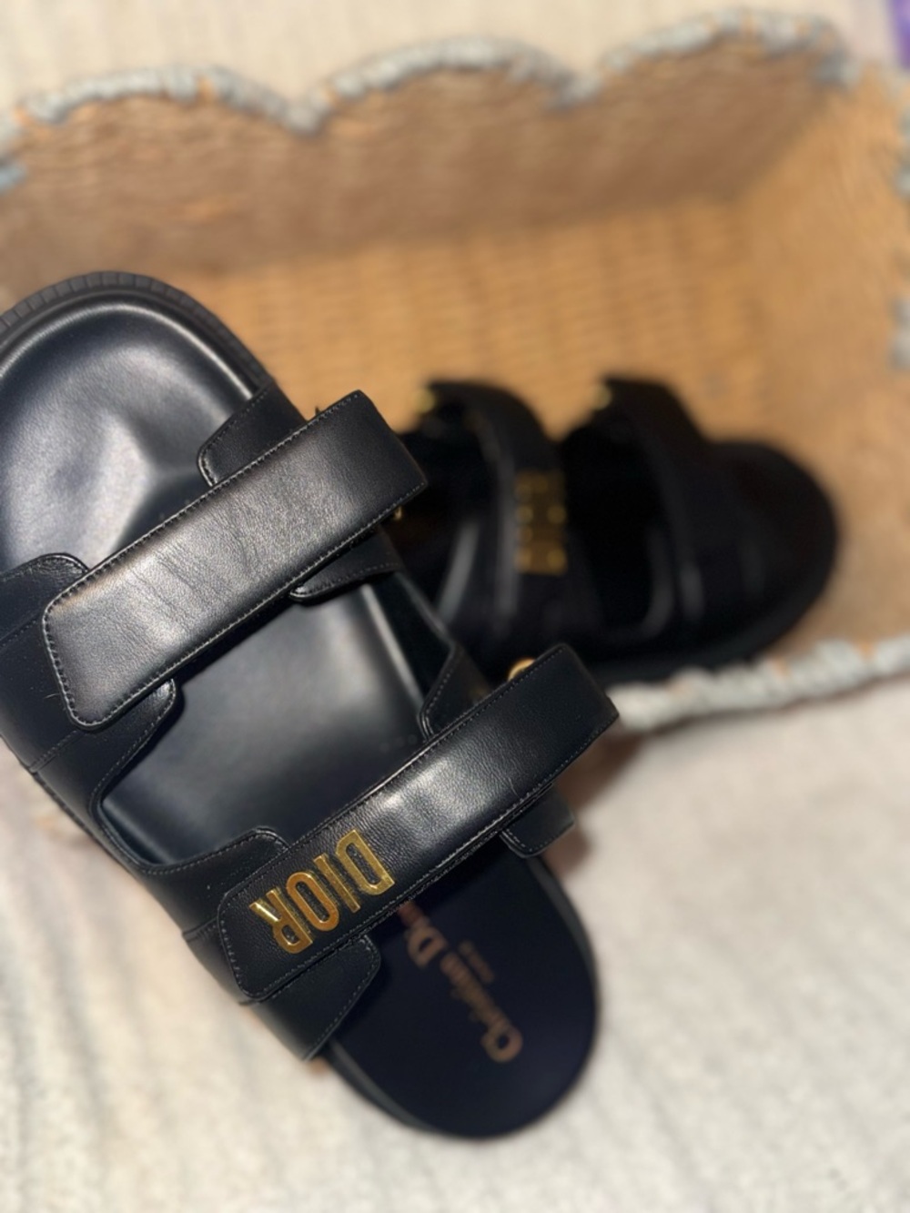 Dior Women’s Black Leather Double-Strap Sandals